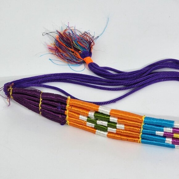Colorful Round Hand Woven Tribal for Friendship Bow and Arrow Tie Belt Vintage - Picture 2 of 12